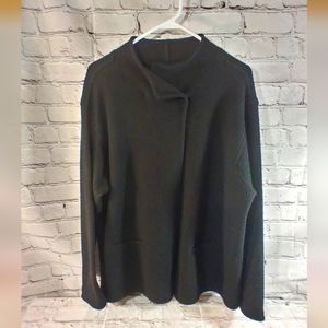 Eileen Fisher Lambswool Snap Button Black Pocket Cardigan 3X